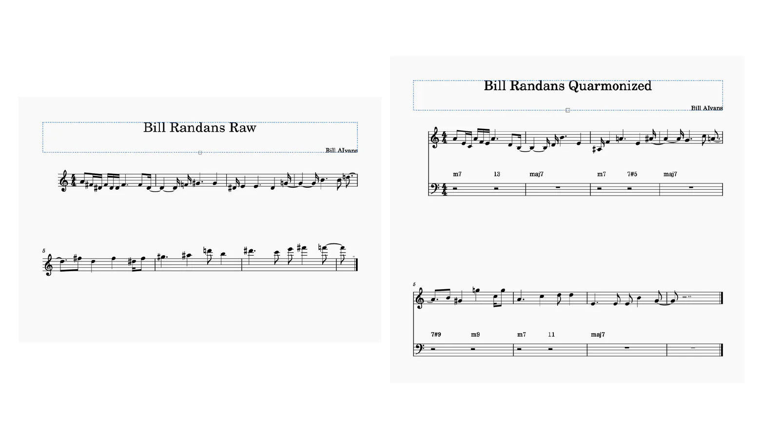 Generated solo, Bill Randans: raw and quarmonized scores