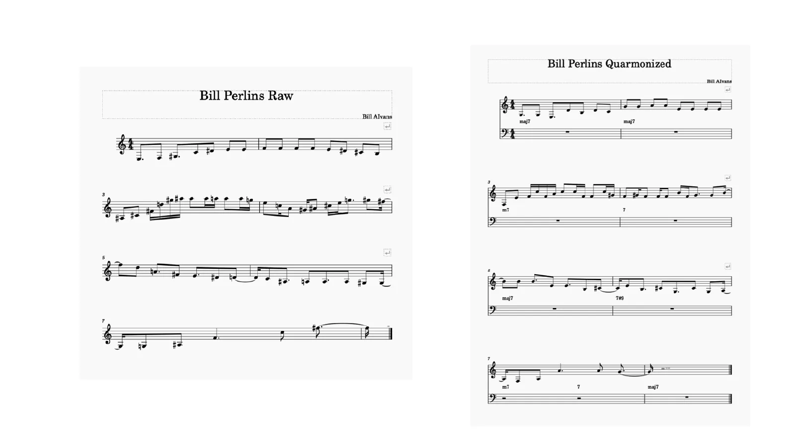 Generated solo, Bill Perlins: raw and quarmonized scores